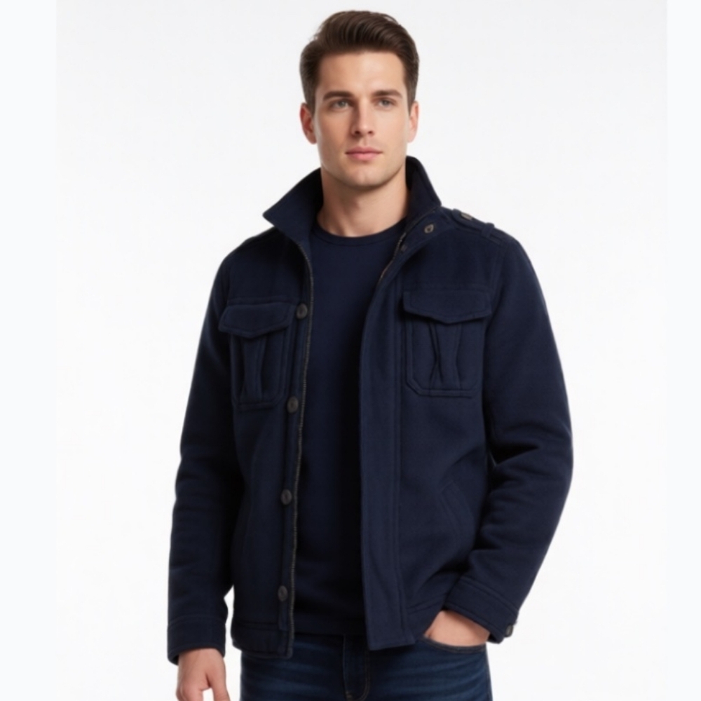 Mens Abercrombie & Fitch Winter Coat wool jacket blazer size medium  navy blue